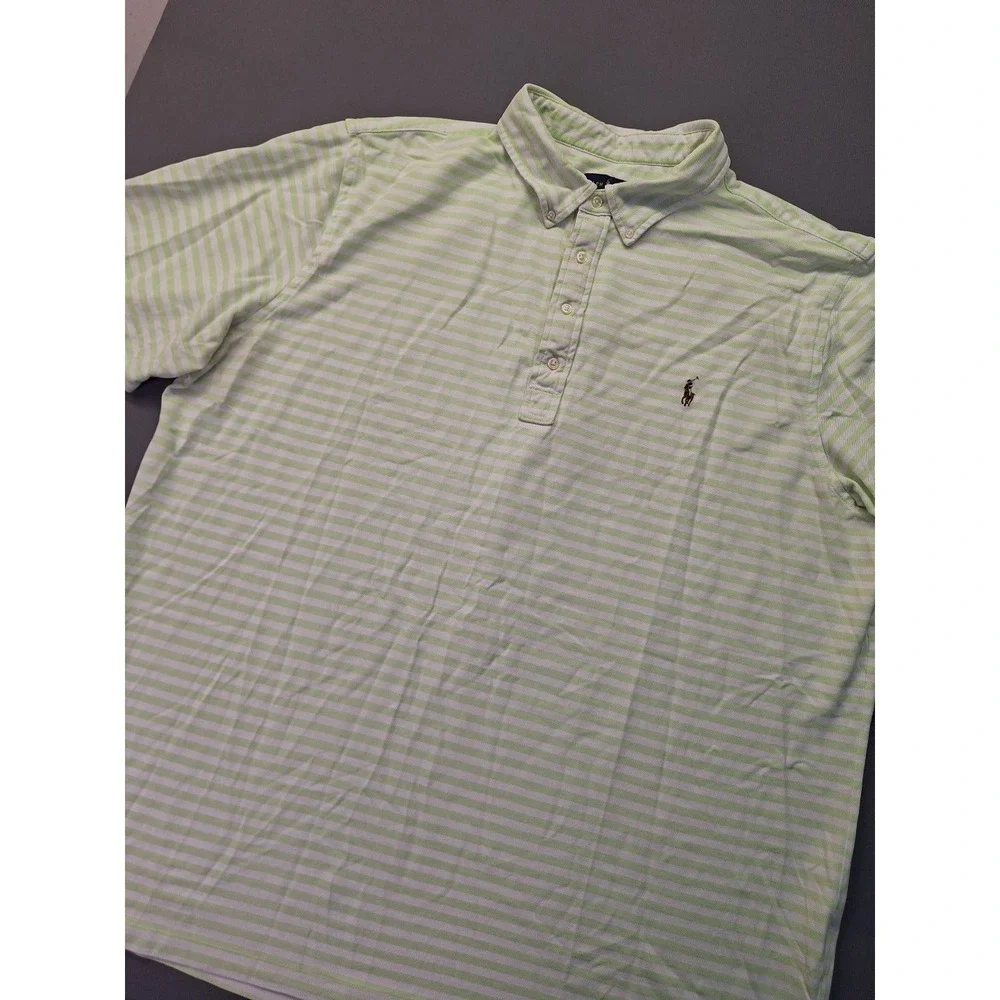 Polo‎ Ralph Lauren Polo Shirt Mens 3XLT Knit Oxford Green White Striped Preppy